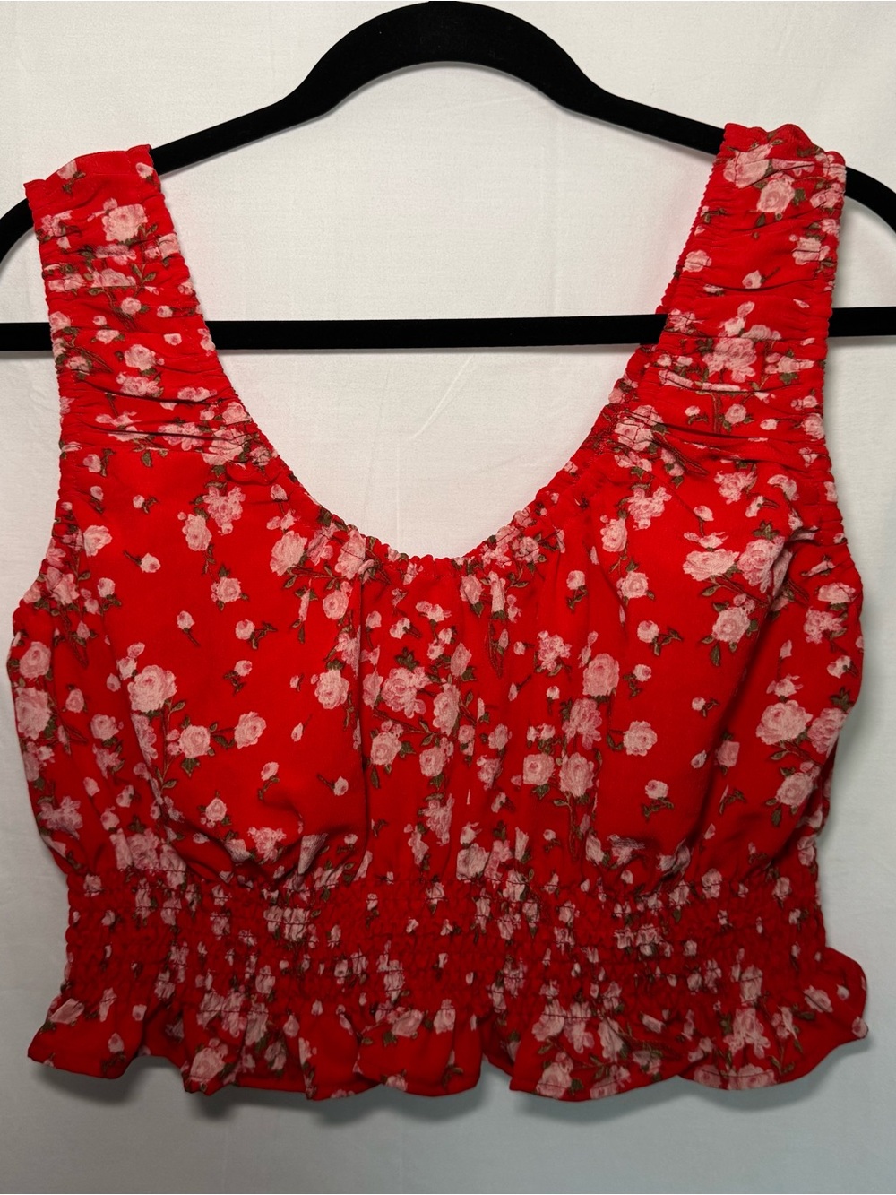Sage the Label Red Smocked Floral Crop Top Size L Boho Cottagecore